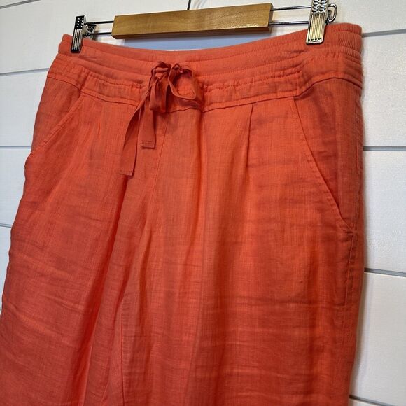 Victoria Secret Linen Pants Size 8 Orange Drawstring Pockets Cuffed 30"L Beach - Picture 3 of 9